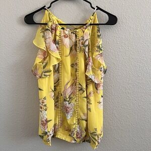 SOHO NEW YORK & COMPANY Medium Top Blouse Ruffle Crochet Smocked Floral